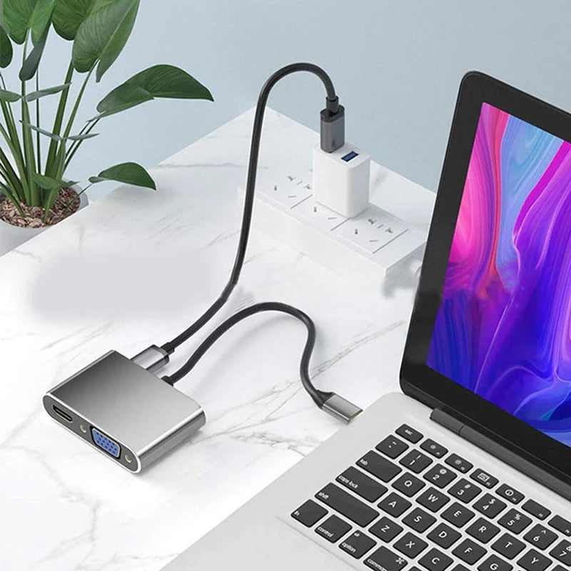 Adaptador USB Tipo C para Laptop, 4 em 1, 5 em 1, 4K Compatível-HDMI, VGA, USB 3.0