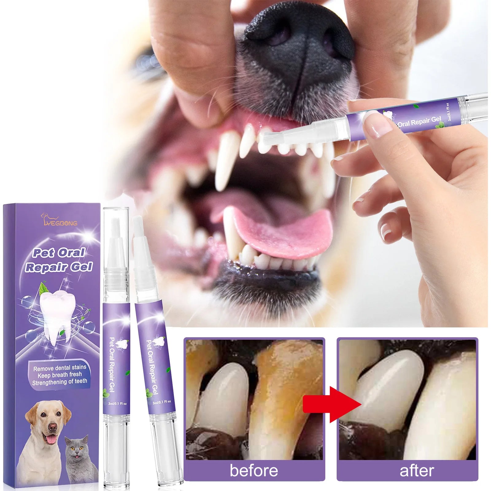 Gel de Reparo Oral-Removedor de Manchas e Bactérias Dentárias Para Pet [COMPRE 1 - LEVE 2]
